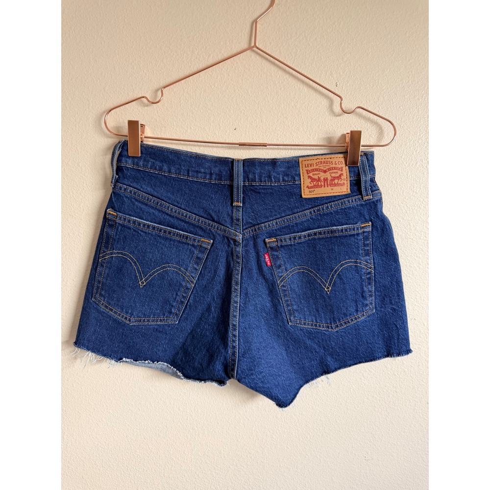 Levi's 501 High Rise Cutoff Denim Jean Shorts Dark Wash Button Fly‎ Women's 27 - Picture 1 of 5
